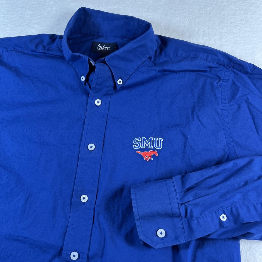 SMU Mustangs Shirt Mens Large Blue NCAA College Oxford America Button Down